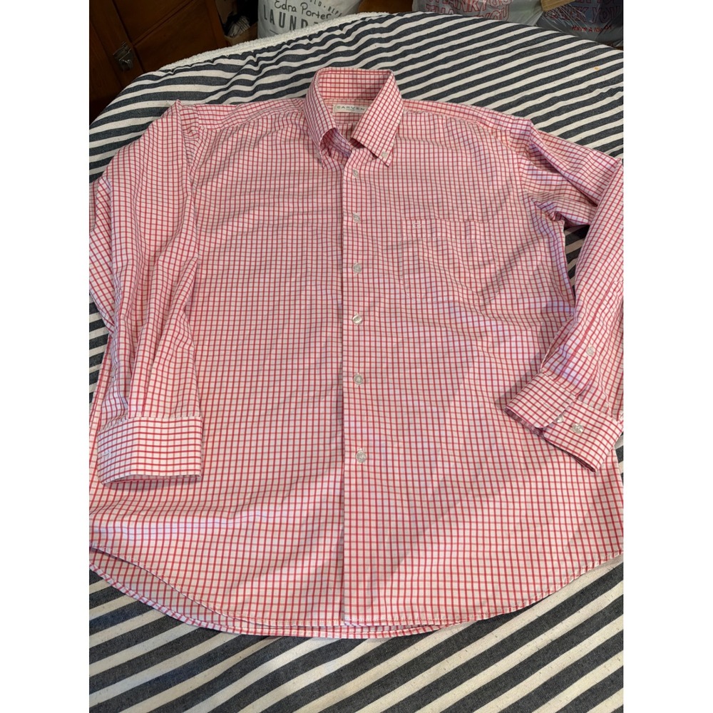 Carven Paris Mens Red White Gingham Check Button Down Shirt Long Sleeve Large